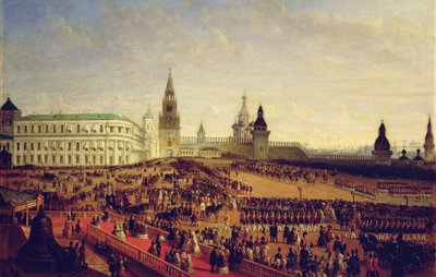 Militärparade während der Krönung von Alexander II. im Moskauer Kreml am 18. Februar 1855, 1856 von Gustav Schwarz